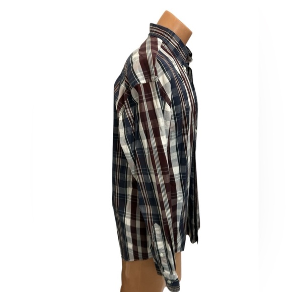 NAUTICA Men's 80's Two-ply Cotton Sport Shirt Plaid Pattern Red Blue White Large - Picture 5 of 11